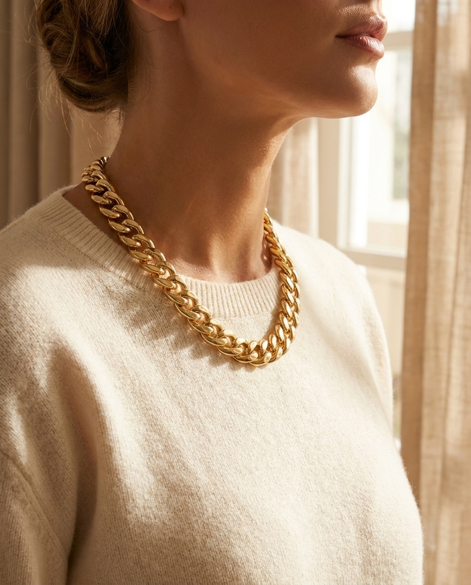 Mujer con el Collar Cadena Cubana MALLIENA