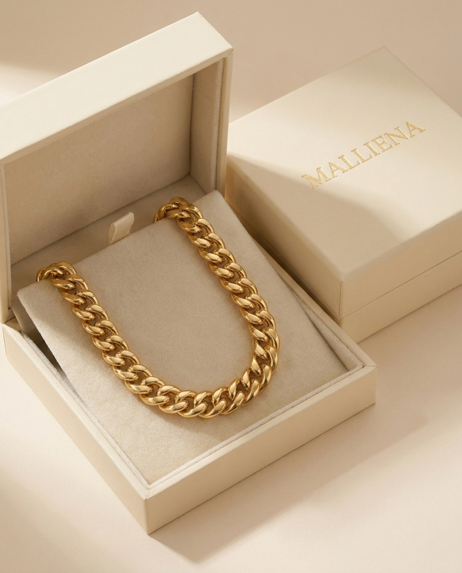 Collar Cadena Cubana en la caja de regalo MALLIENA