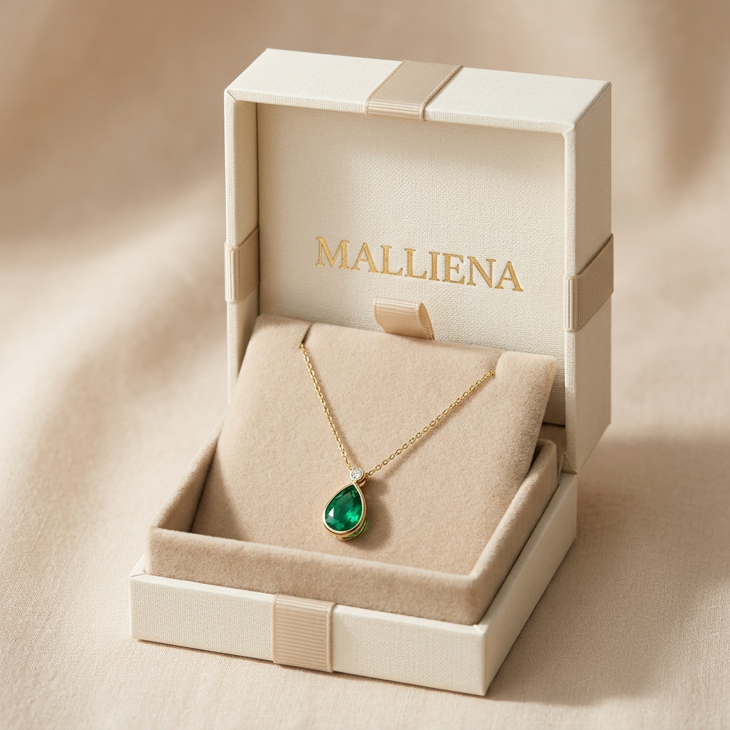 Collar Esmeralda Verde en caja de regalo MALLIENA