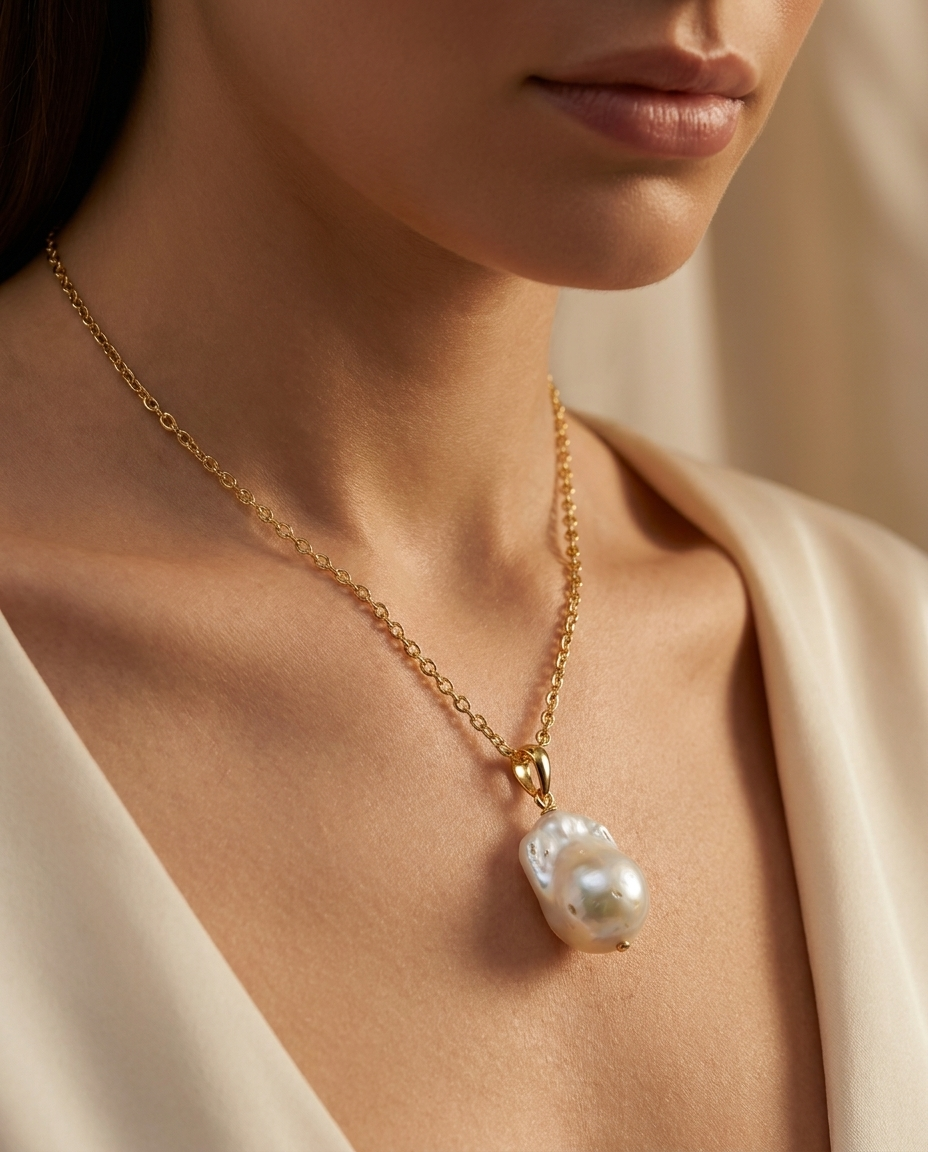 Mujer con Collar Perla Barroca MALLIENA