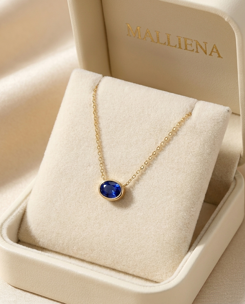 Collar Zafiro Azul en la caja de regalo MALLIENA