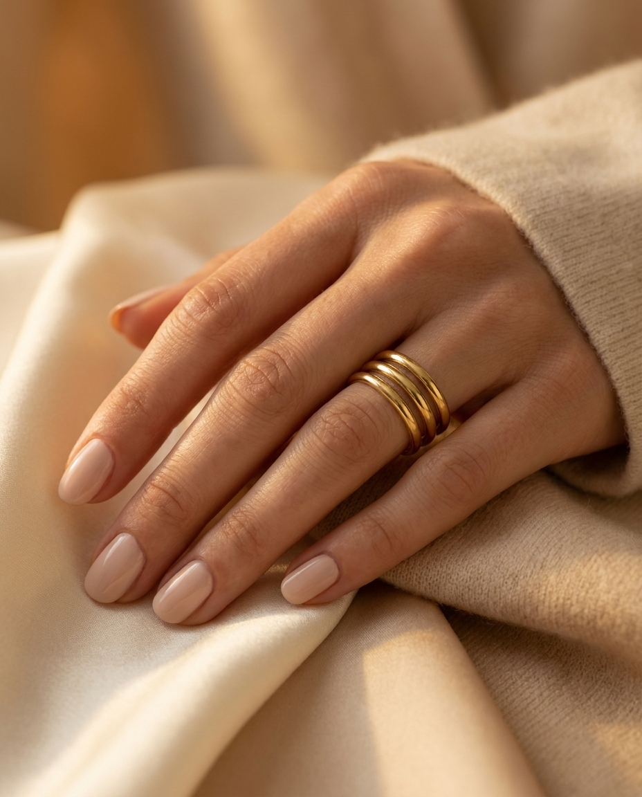 Mujer con Set de Anillos Apilables de oro MALLIENA